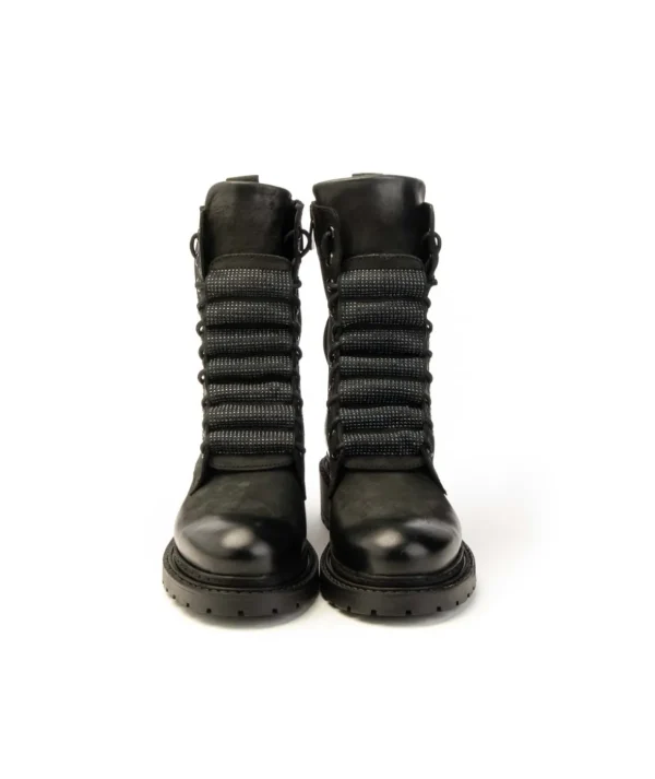 Anfibio Metissè MA964 in Nabuk Nero con Lacci Strass Donna