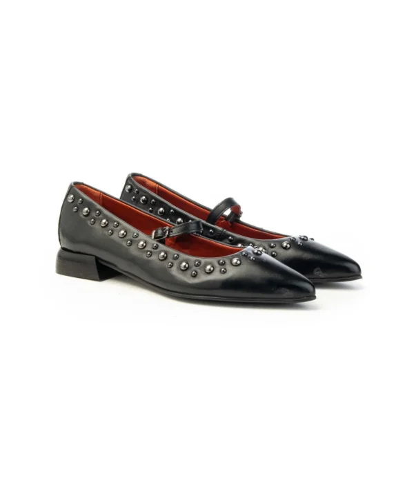 Ballerina Mjus T98108 in pelle nera con borchie e cinturino Donna