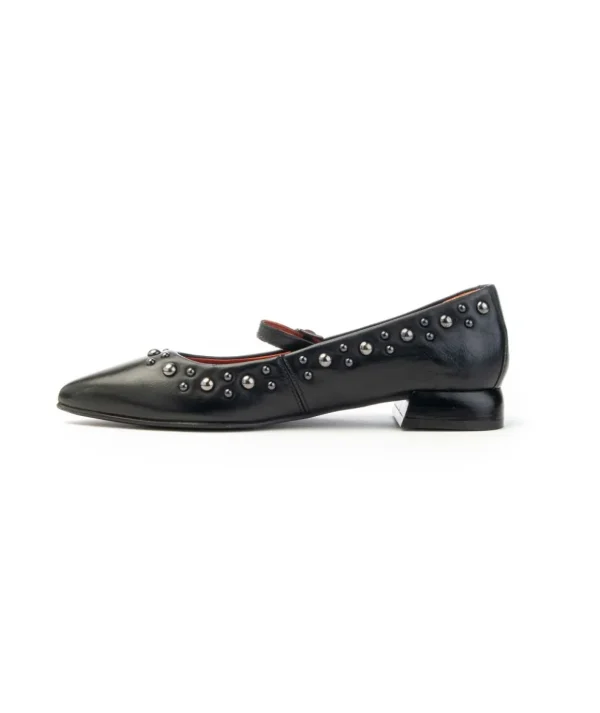 Ballerina Mjus T98108 in pelle nera con borchie e cinturino Donna