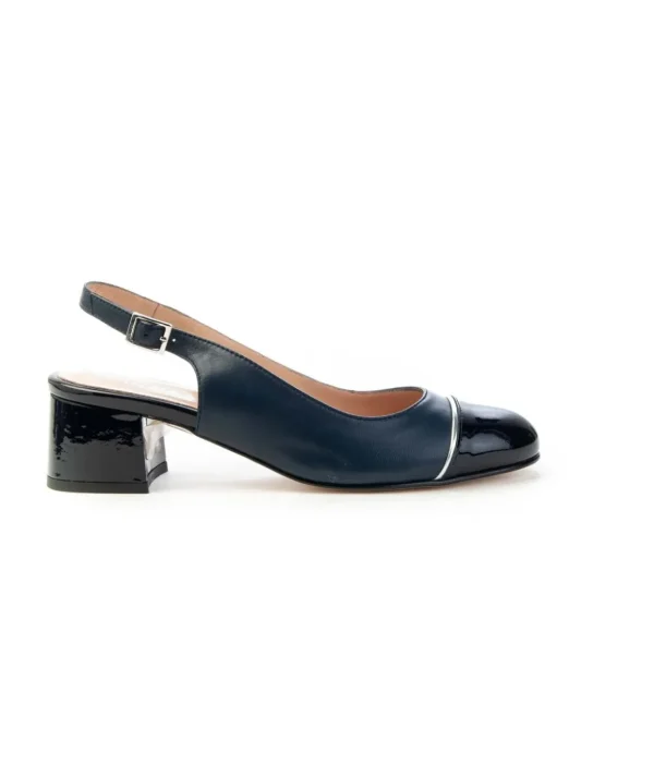 Cinzia Valle slingback in nappa con puntale in vernice blu 9977 Donna