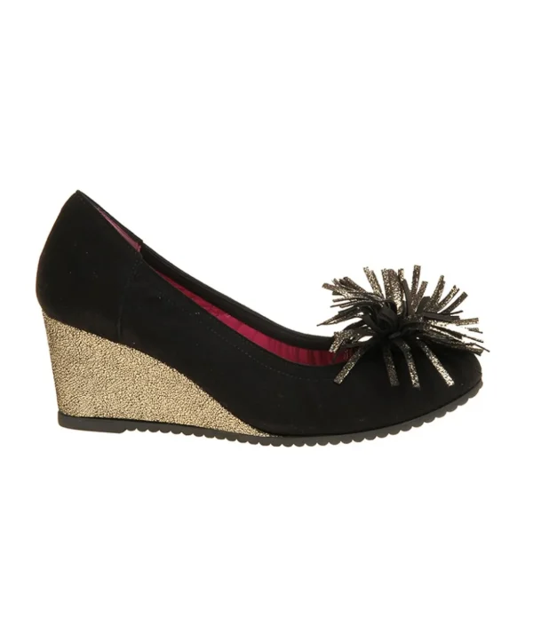 Decolté LE BABE in camoscio nero con zeppa laminata oro Donna