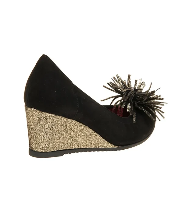 Decolté LE BABE in camoscio nero con zeppa laminata oro Donna