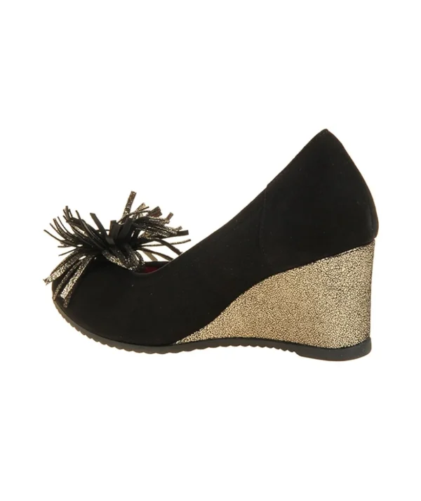 Decolté LE BABE in camoscio nero con zeppa laminata oro Donna