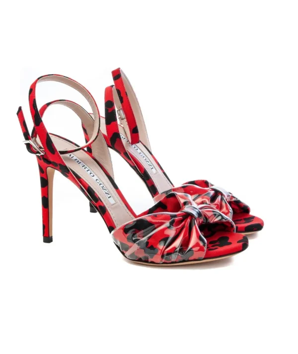 Sandalo con tacco 9 cm in tessuto ghepardato Alberto Gozzi Animalier Donna