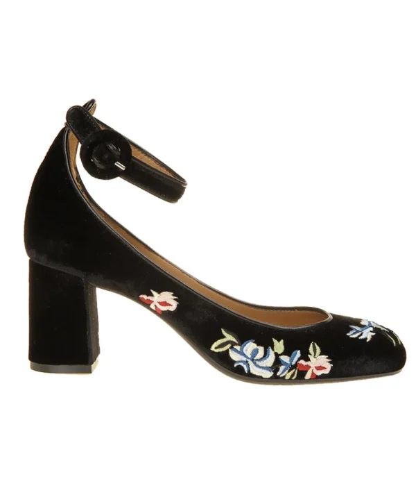 Scarpa con tacco medio in velluto con rifiniture Donna