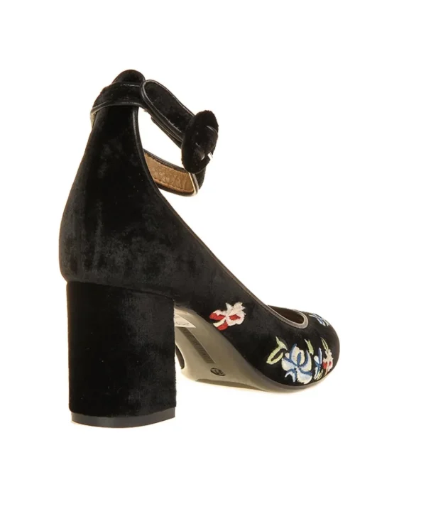 Scarpa con tacco medio in velluto con rifiniture Donna